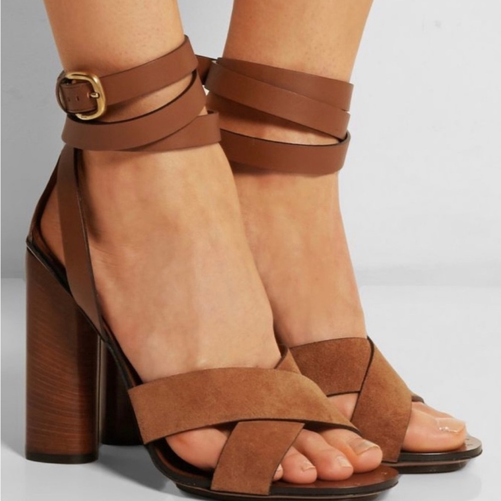 Gucci Brown Suede Strappy Heeled Sandals